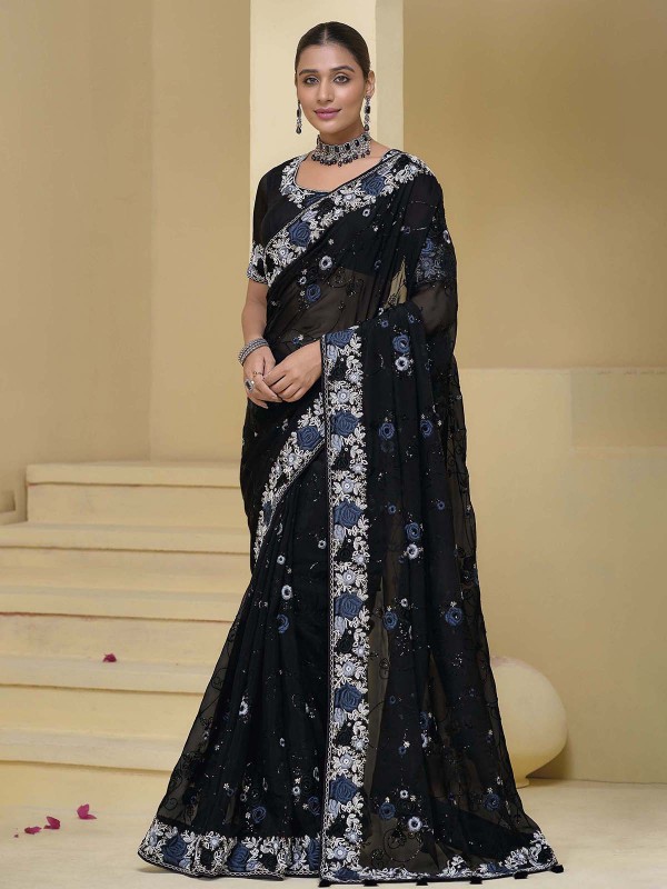 Black Pure Banarasi Tuscany Saree